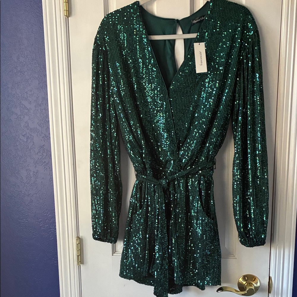 Crystal Doll Teal Sequin romper